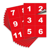 Square Consecutive Number Stickers 1–50 – Vinyl Labels, 7 Colors