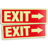 Glow in the dark exit sign with arrows — aluminum, right arrow, 12 x 4 inch