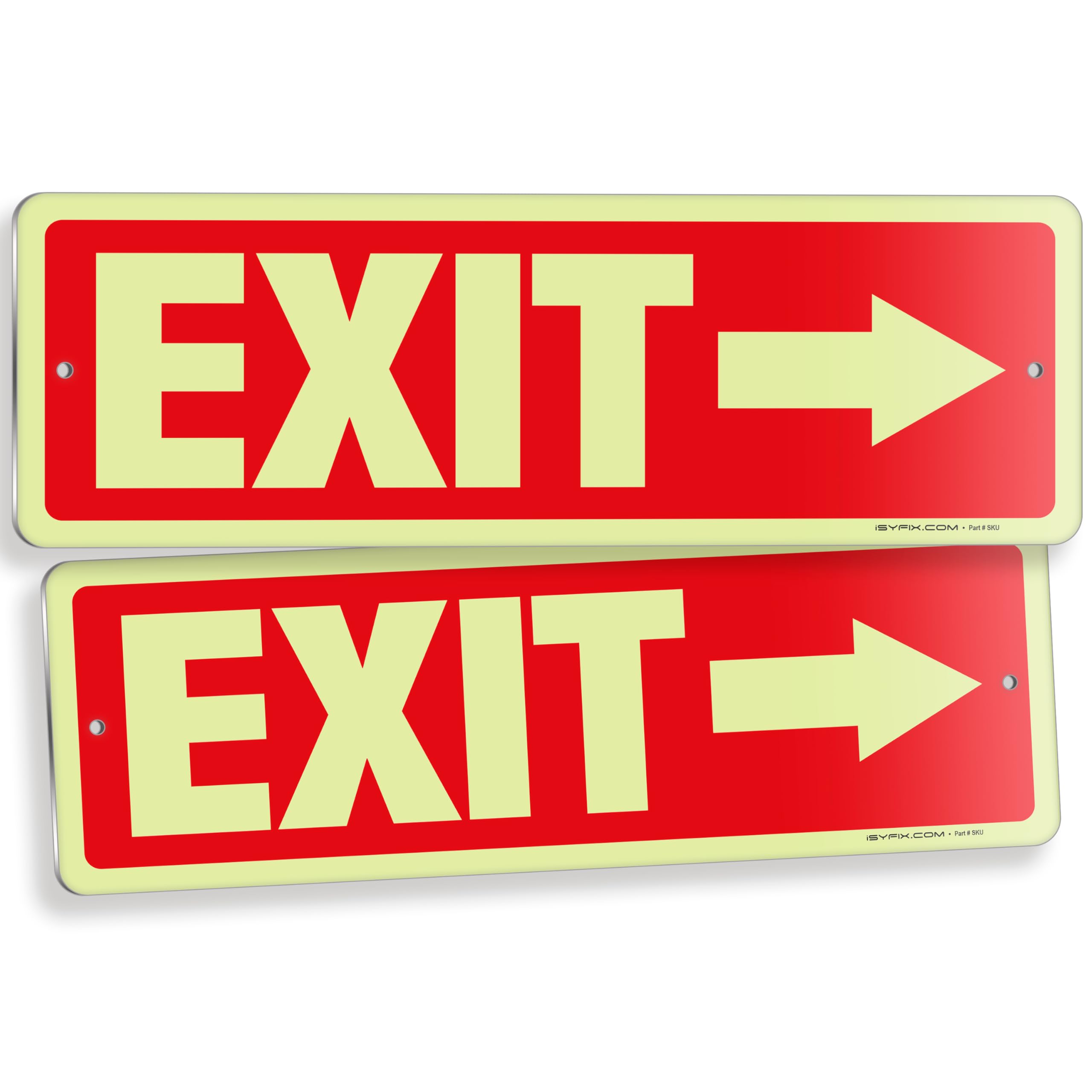 Glow in the dark exit sign with arrows — aluminum, right arrow, 12 x 4 inch