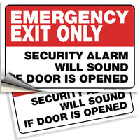 Emergency Exit Only – Alarm Will Sound Signs, Vinyl, 10 x 4 & 10 x 7 in