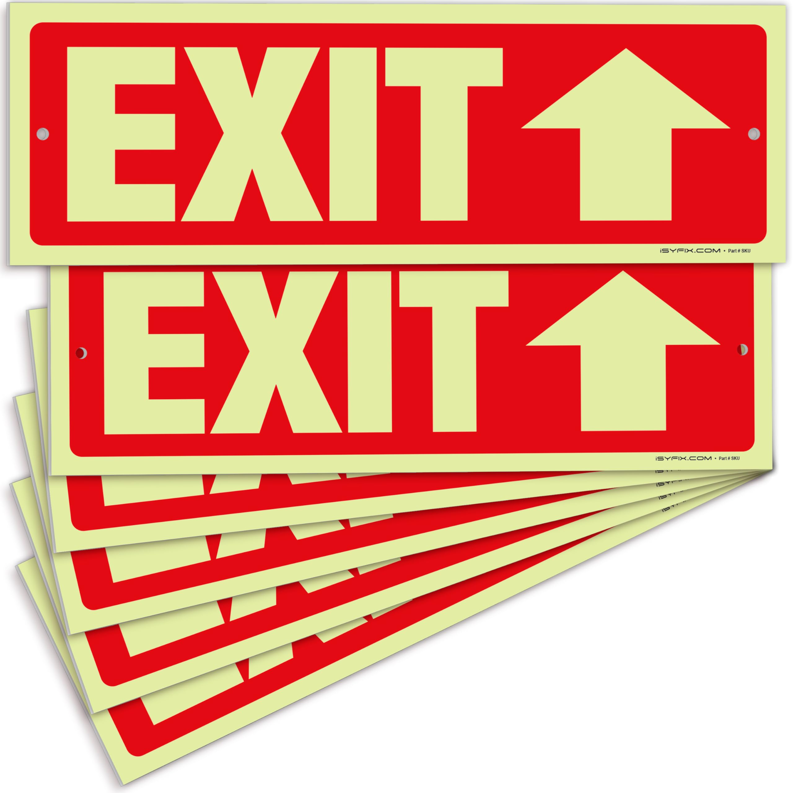Glow in the dark exit sign with arrows — plastic, up arrow, 12 x 4 inch