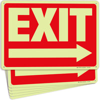 Glow in the Dark Exit Signs – Red, Arrow Options, 10 x 7 in