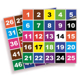 Square Consecutive Number Stickers 1–50 – Vinyl Labels, 7 Colors