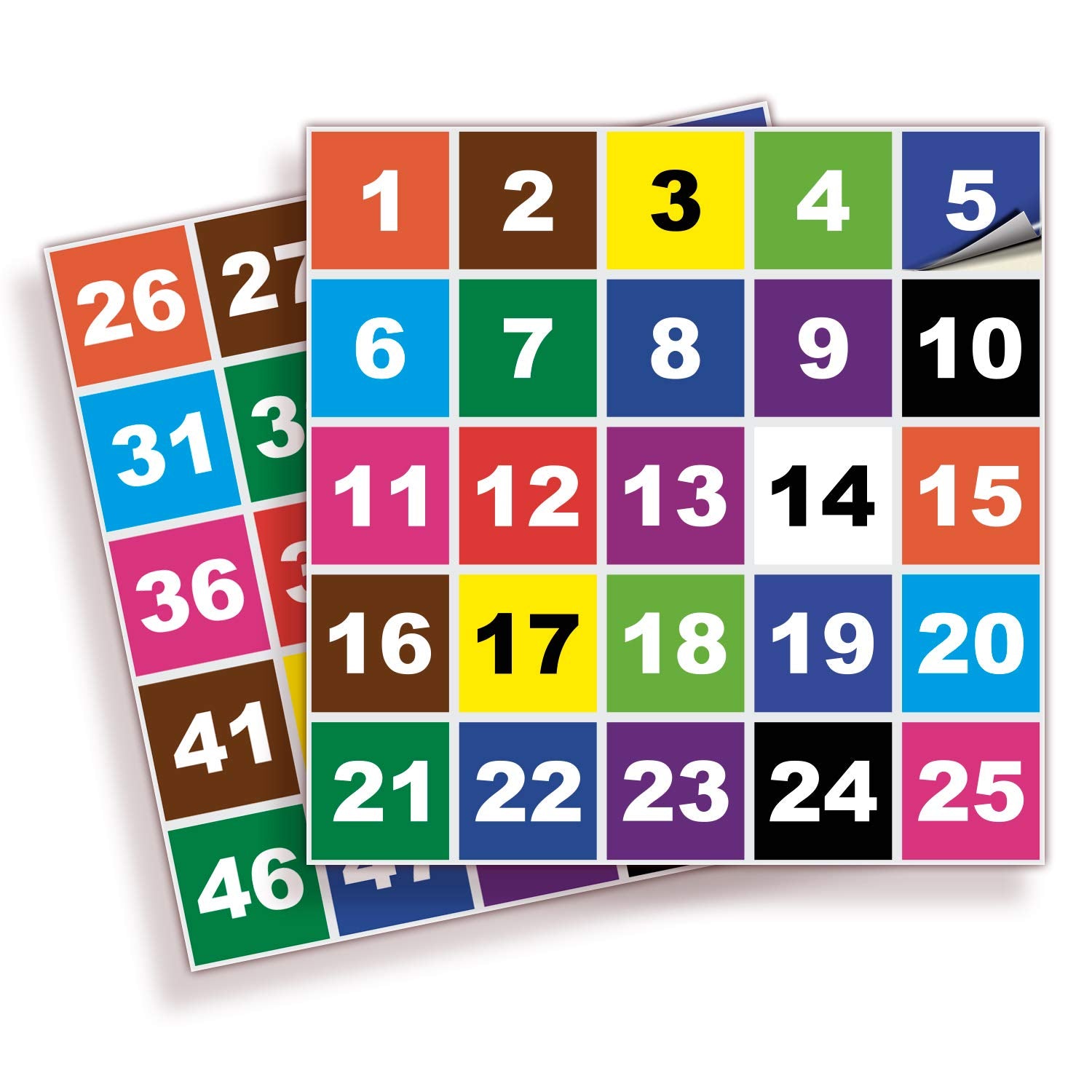 Square Consecutive Number Stickers - 1 to 50