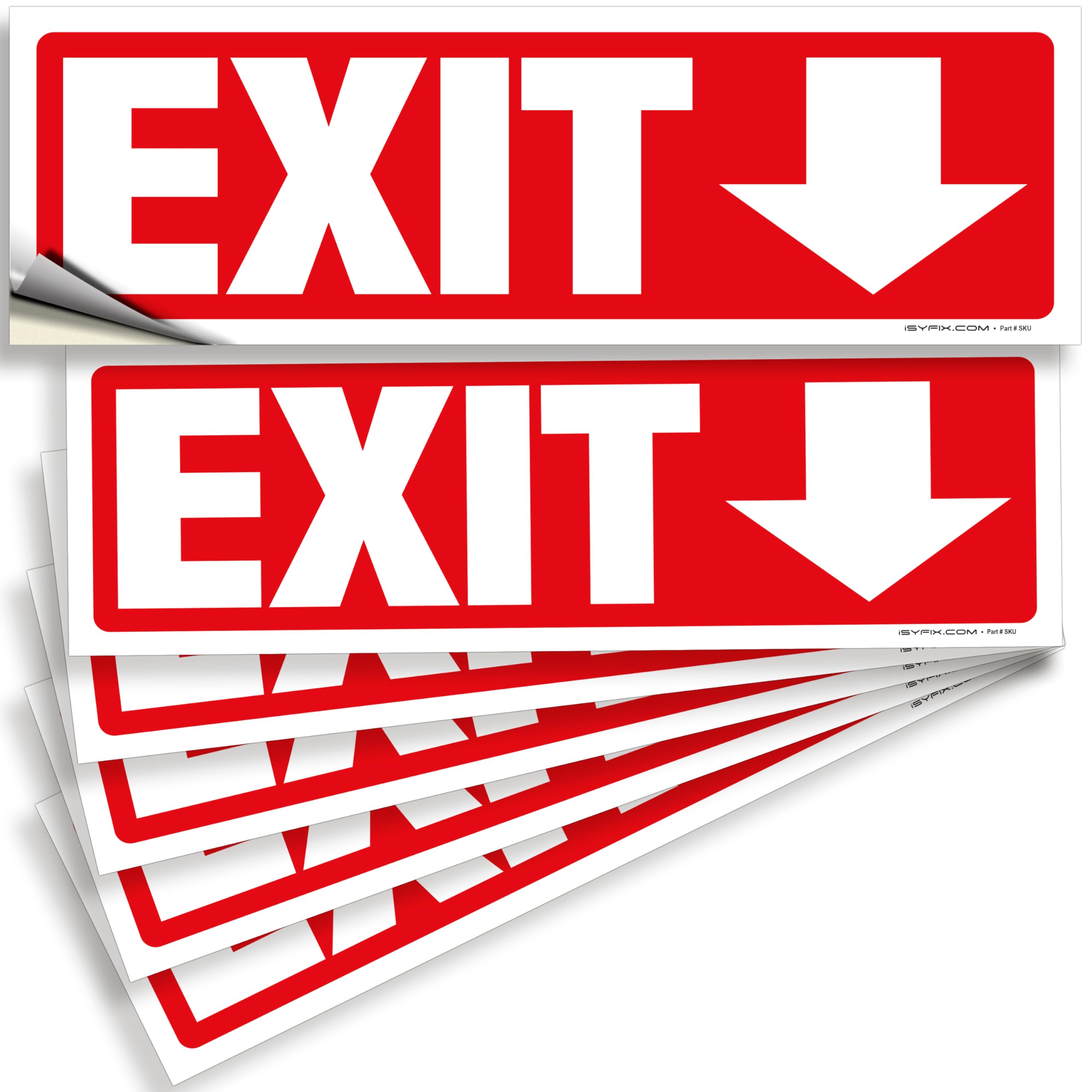 Exit sign with directional arrows — adhesive vinyl, down arrow, 12 x 4 inch