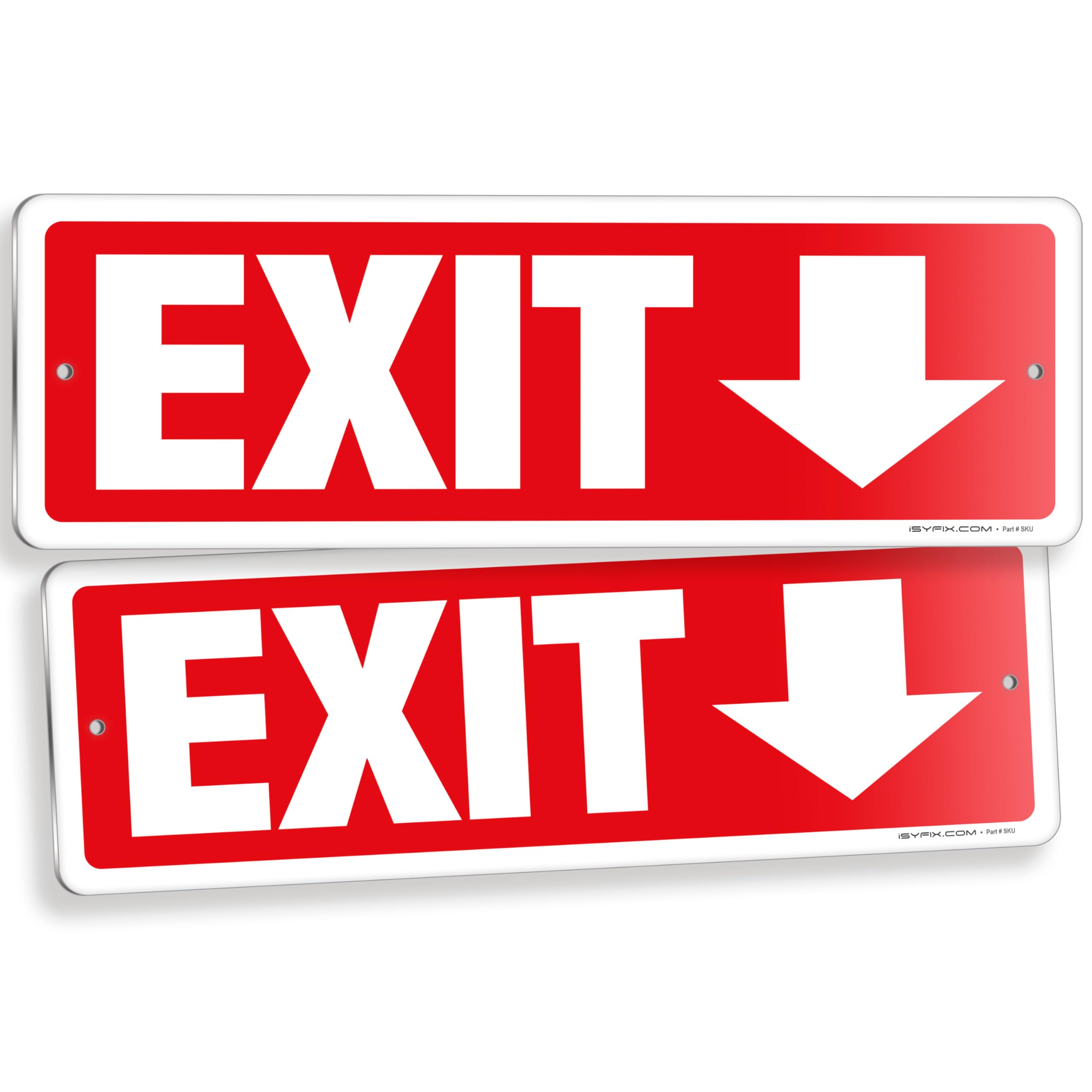 Exit sign with directional arrows — aluminum, down arrow, 12 x 4 inch