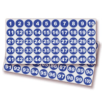 Consecutive Number Stickers 1–100 – Round Vinyl Labels, 7 Colors