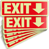 Glow in the dark exit sign with arrows — aluminum, down arrow, 12 x 4 inch