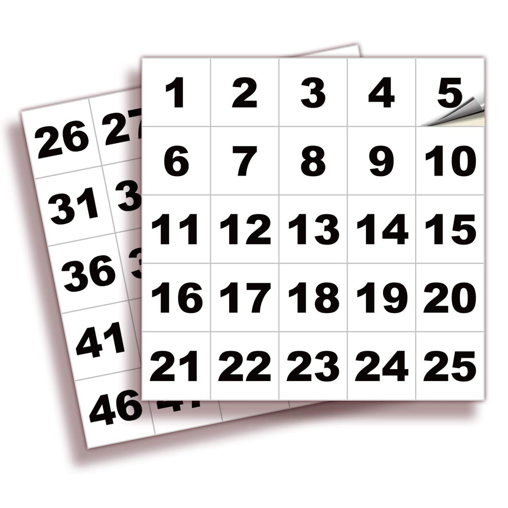 Square Consecutive Number Stickers - 1 to 50