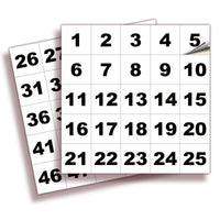 Square Consecutive Number Stickers 1–50 – Vinyl Labels, 7 Colors