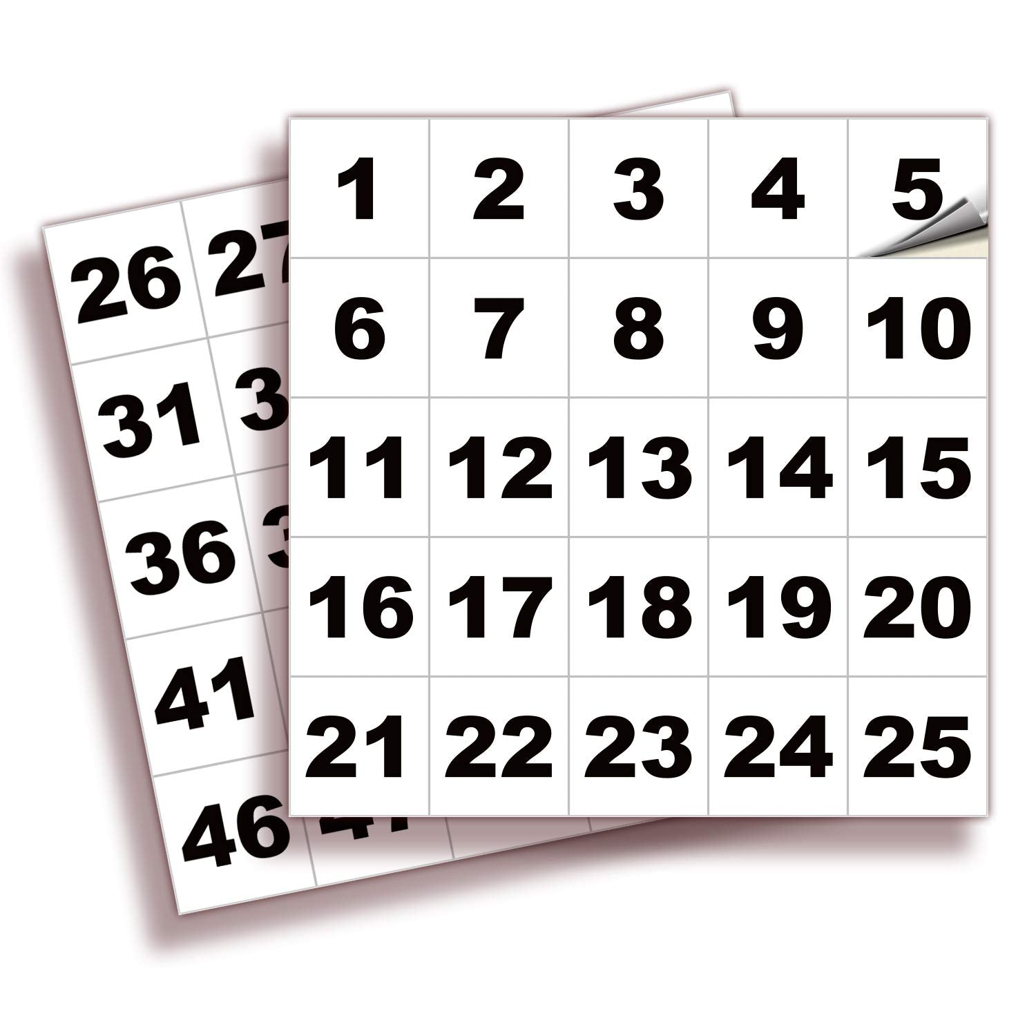 Square Consecutive Number Stickers - 1 to 50