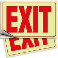 Glow in the Dark Exit Sign – White & Red, Photoluminescent, 10 x 7 in