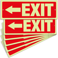Glow in the dark exit sign with arrows — plastic, left arrow, 12 x 4 inch