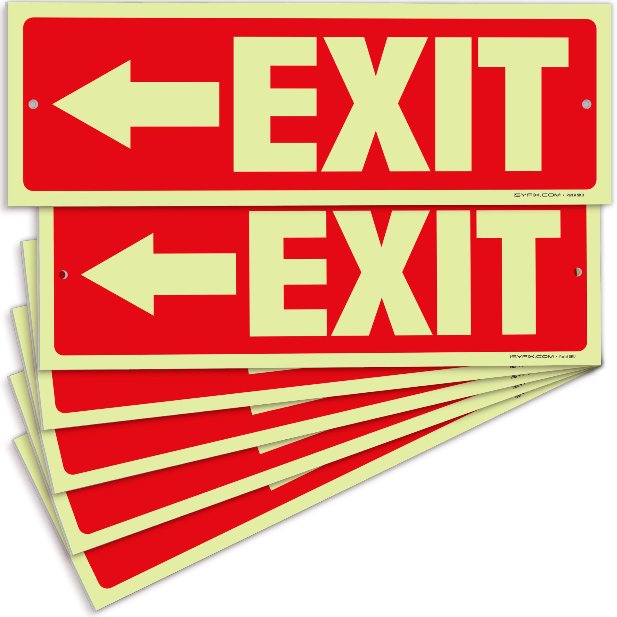 Glow in the dark exit sign with arrows — plastic, left arrow, 12 x 4 inch
