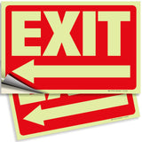 Glow in the Dark Exit Signs – Red, Arrow Options, 10 x 7 in