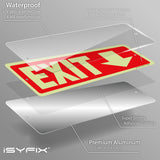 Glow in the dark exit sign with arrows — aluminum, down arrow, 12 x 4 inch