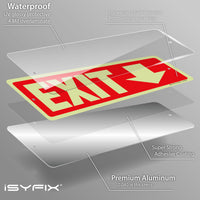 Glow in the dark exit sign with arrows — aluminum, down arrow, 12 x 4 inch