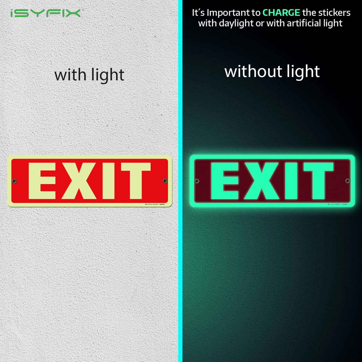 Glow in the dark exit sign with arrows — aluminum, standard, 12 x 4 inch