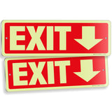 Glow in the dark exit sign with arrows — aluminum, down arrow, 12 x 4 inch