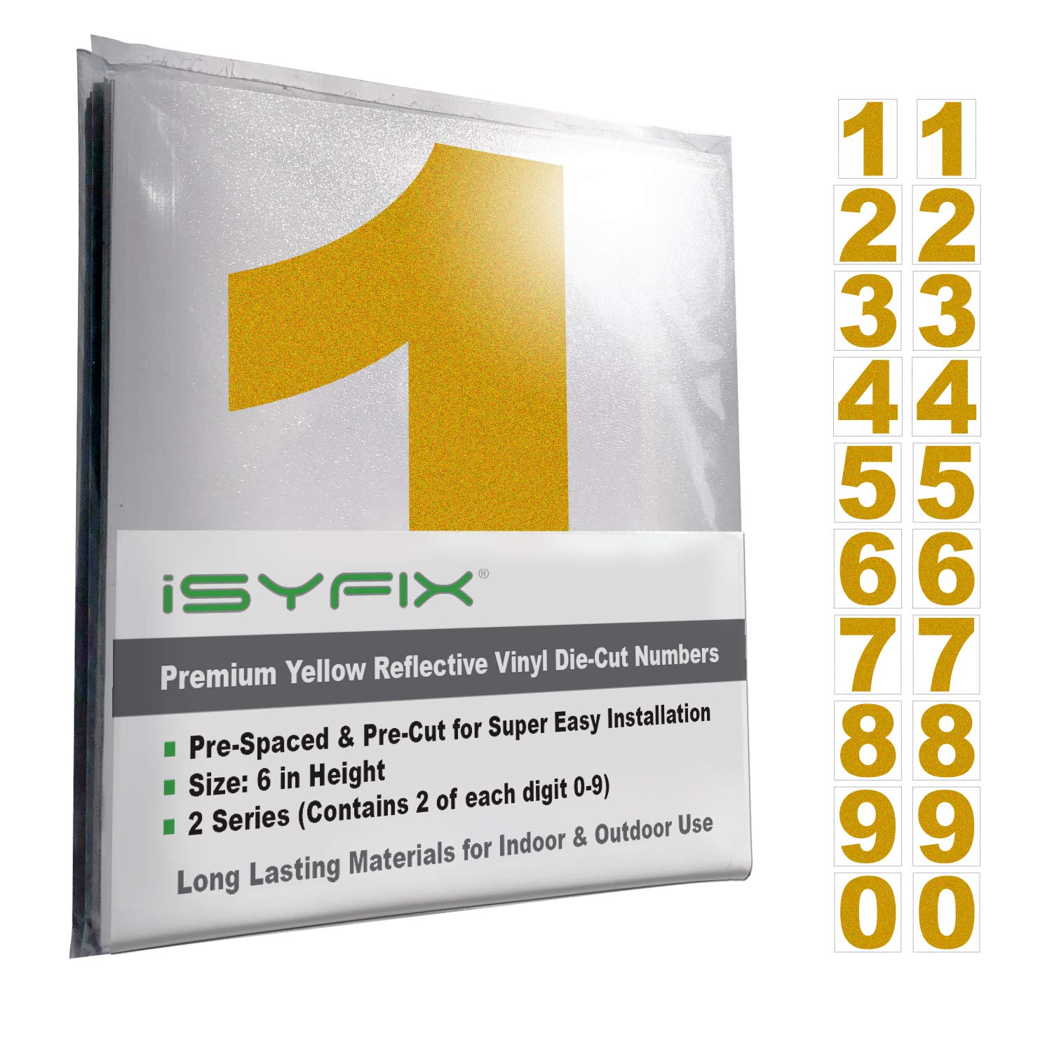 iSYFIX vinyl number stickers – Reflective Yellow