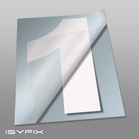 Number 1 vinyl sticker – white, 6 inch, in use