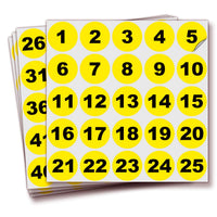 Consecutive Number Stickers 1–100 – Round Vinyl Labels, 7 Colors