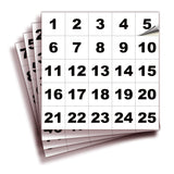 Square Consecutive Number Stickers 1–100 – Vinyl Labels, 7 Colors