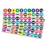 Consecutive Number Stickers 1–100 – Round Vinyl Labels, 7 Colors