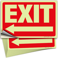 Glow in the Dark Exit Signs – Red, Arrow Options, 10 x 7 in