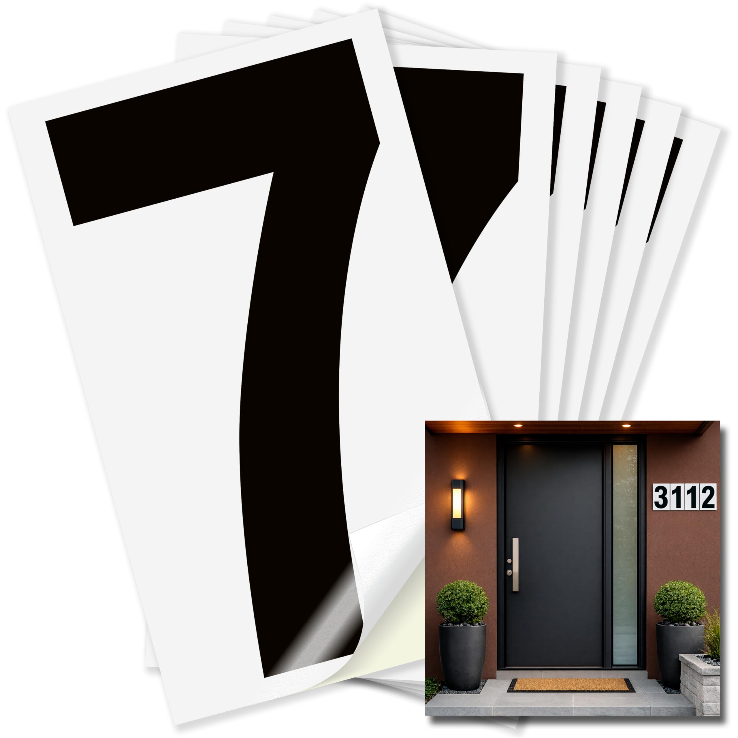 Number 7 black on white background, 6 inch vinyl sticker