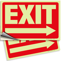 Glow in the Dark Exit Signs – Red, Arrow Options, 10 x 7 in