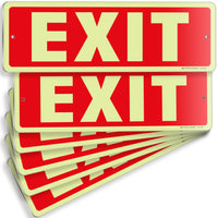 Glow in the dark exit sign with arrows — aluminum, standard, 12 x 4 inch
