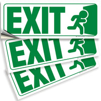 Exit Sign Stickers – Two-Tone Vinyl Decals, 3-Pack, 10 x 4 in
