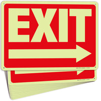 Glow in the Dark Exit Signs – Red, Arrow Options, 10 x 7 in