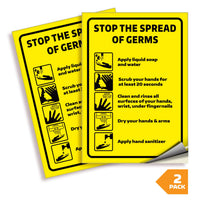 Wash Your Hands Signs – Stop the Spread Vinyl, 2-Pack, 7 x 10 in, 3 Colors