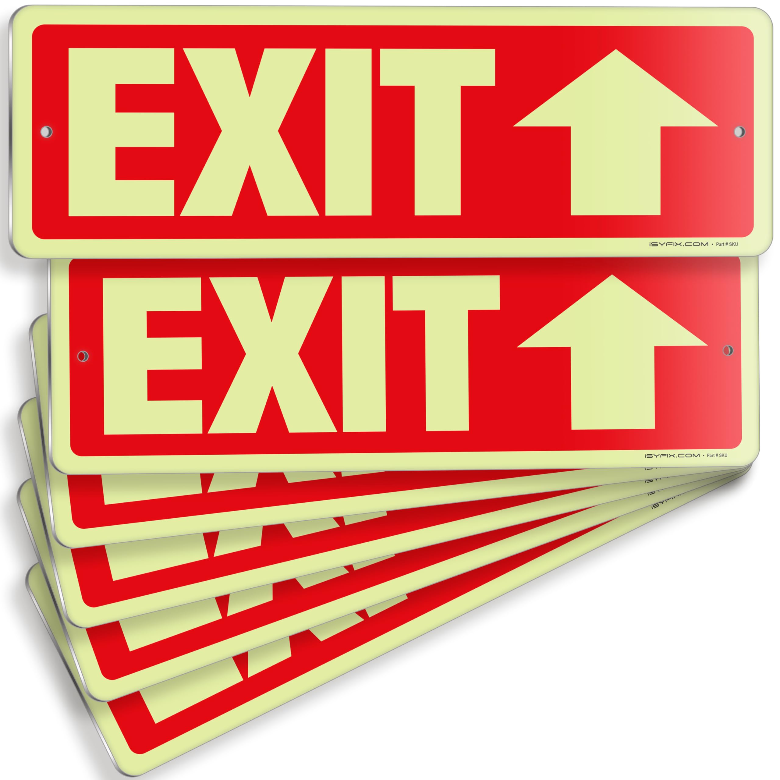 Glow in the dark exit sign with arrows — aluminum, up arrow, 12 x 4 inch
