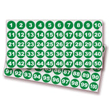 Consecutive Number Stickers 1–100 – Round Vinyl Labels, 7 Colors