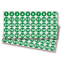 Consecutive Number Stickers 1–100 – Round Vinyl Labels, 7 Colors