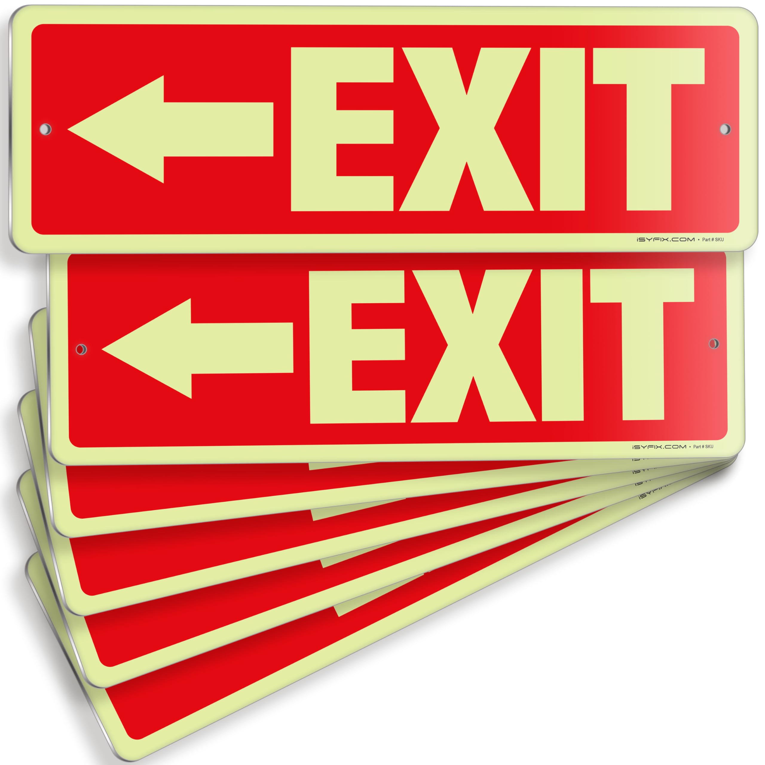 Glow in the dark exit sign with arrows — aluminum, left arrow, 12 x 4 inch