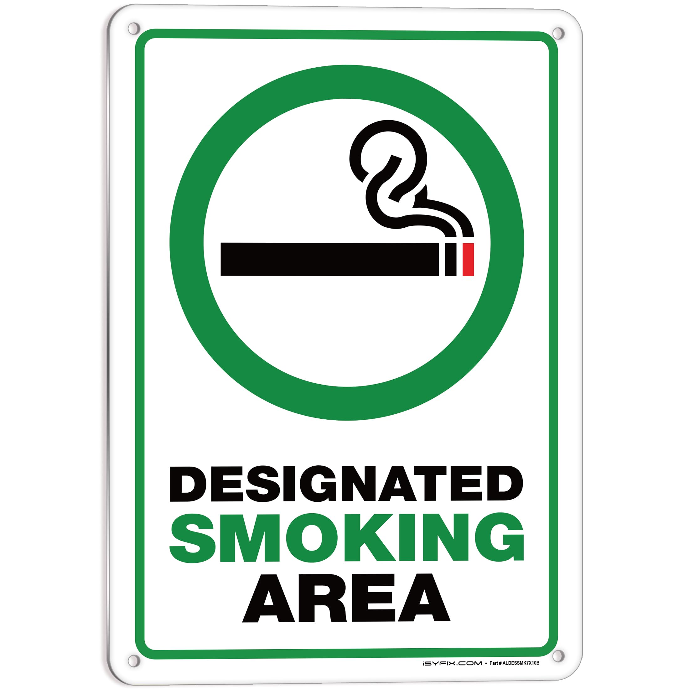 Designated Smoking Area aluminum sign, style D (green & black, framed), 7 x 10 in