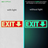 Glow in the dark exit sign with arrows — adhesive vinyl, down arrow, 12 x 4 inch