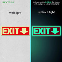 Glow in the dark exit sign with arrows — adhesive vinyl, down arrow, 12 x 4 inch