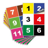 Square Consecutive Number Stickers 1–50 – Vinyl Labels, 7 Colors