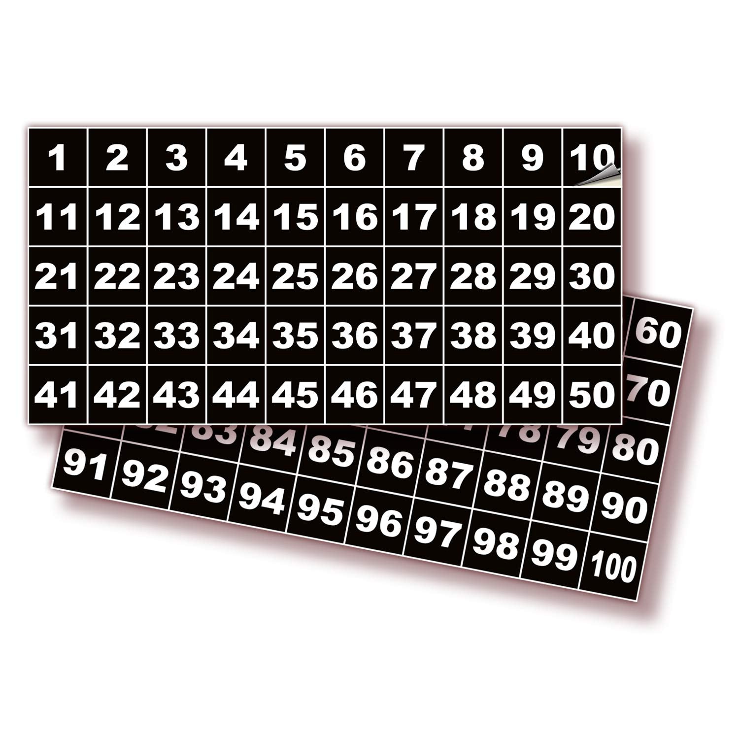 Square Consecutive Number Stickers - 1 to 100
