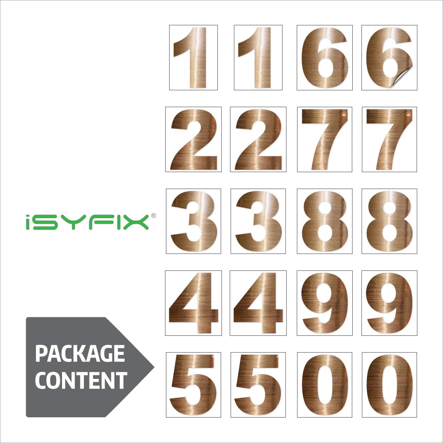 iSYFIX vinyl number stickers – Gold Brushed