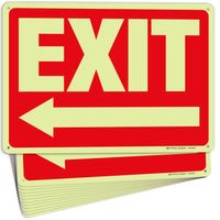 Glow in the Dark Exit Signs – Red, Arrow Options, 10 x 7 in