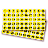 Consecutive Number Stickers 1–100 – Round Vinyl Labels, 7 Colors