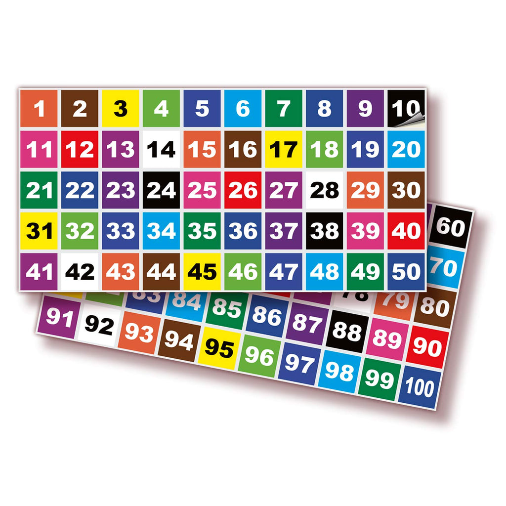 Square Consecutive Number Stickers - 1 to 100