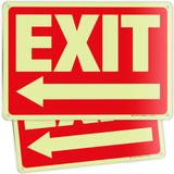 Glow in the Dark Exit Signs – Red, Arrow Options, 10 x 7 in