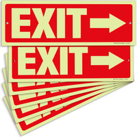 Glow in the dark exit sign with arrows — plastic, right arrow, 12 x 4 inch